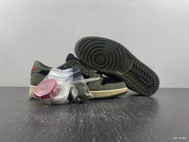 1st Kicks Shoes 'BLACK LOW JORDAN SCOTT OG 1 X SP AIR DM7866-002 TRAVIS OLIVE' 0622